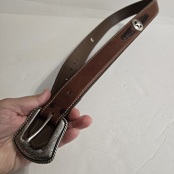 Wrangler Belt Men’s 38" Leather Silver Concho Handcrafted Made Old Sonora Mexico - Picture 3 of 10